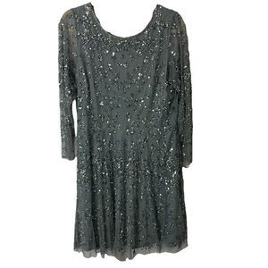 Pisarro Nights Women's Silver Beaded Sequin Long Sleeve Sheath Dress Sz 10 Hoco
